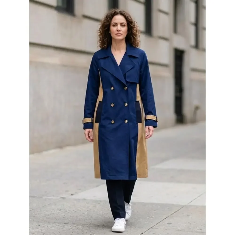 NWT LA LIGNE Blue Colorblock Trench Coat Jacket Women Size 1X